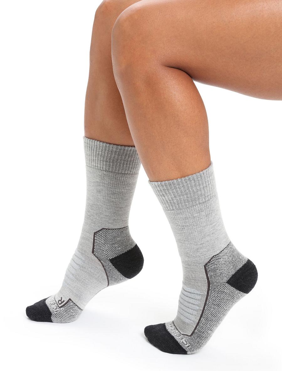 Chaussettes Icebreaker Merino Hike+ Heavy Crew Femme Blanche Grise | FR 1449VRWD